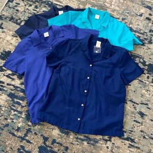 Blair Women's Blue and Teal Button Down Shirts LOT of FOUR (4)